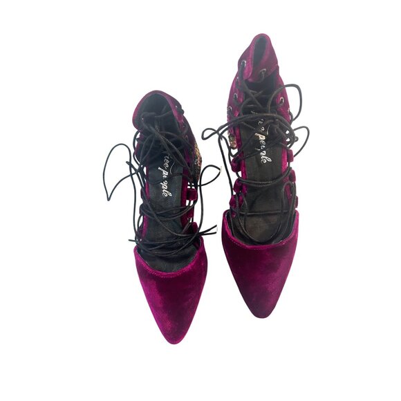 Free People Women’s Top Down Block Heels Velvet  Floral Purple / Black 37 US 6.5 - Picture 5 of 10